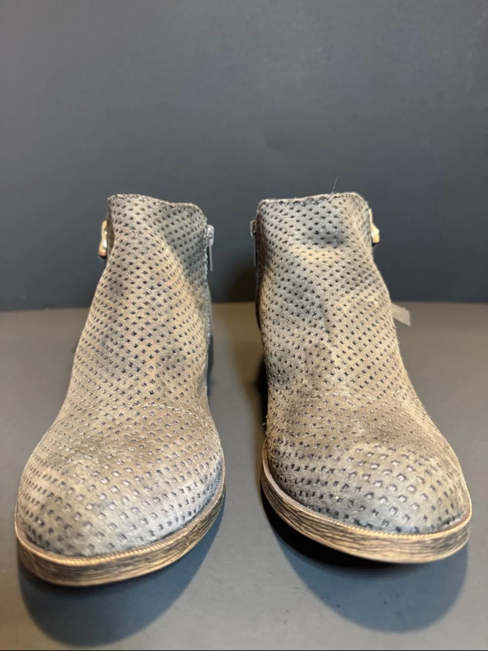 Dolce Vita Gray Perforated Suede Ankle Booties